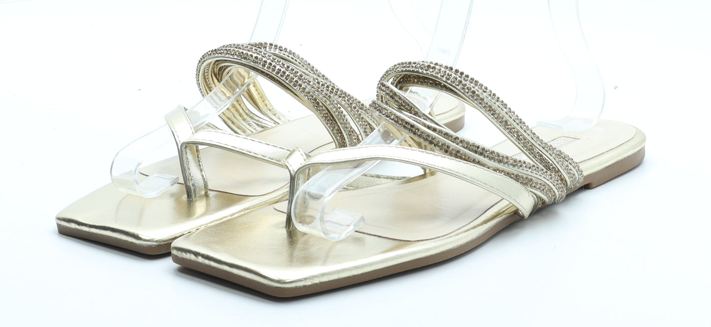 Primark Womens Gold Polyurethane Thong Sandal UK