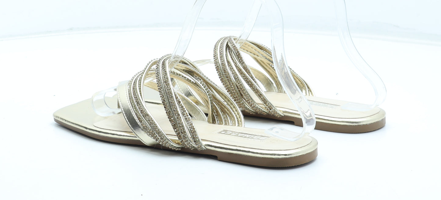 Primark Womens Gold Polyurethane Thong Sandal UK