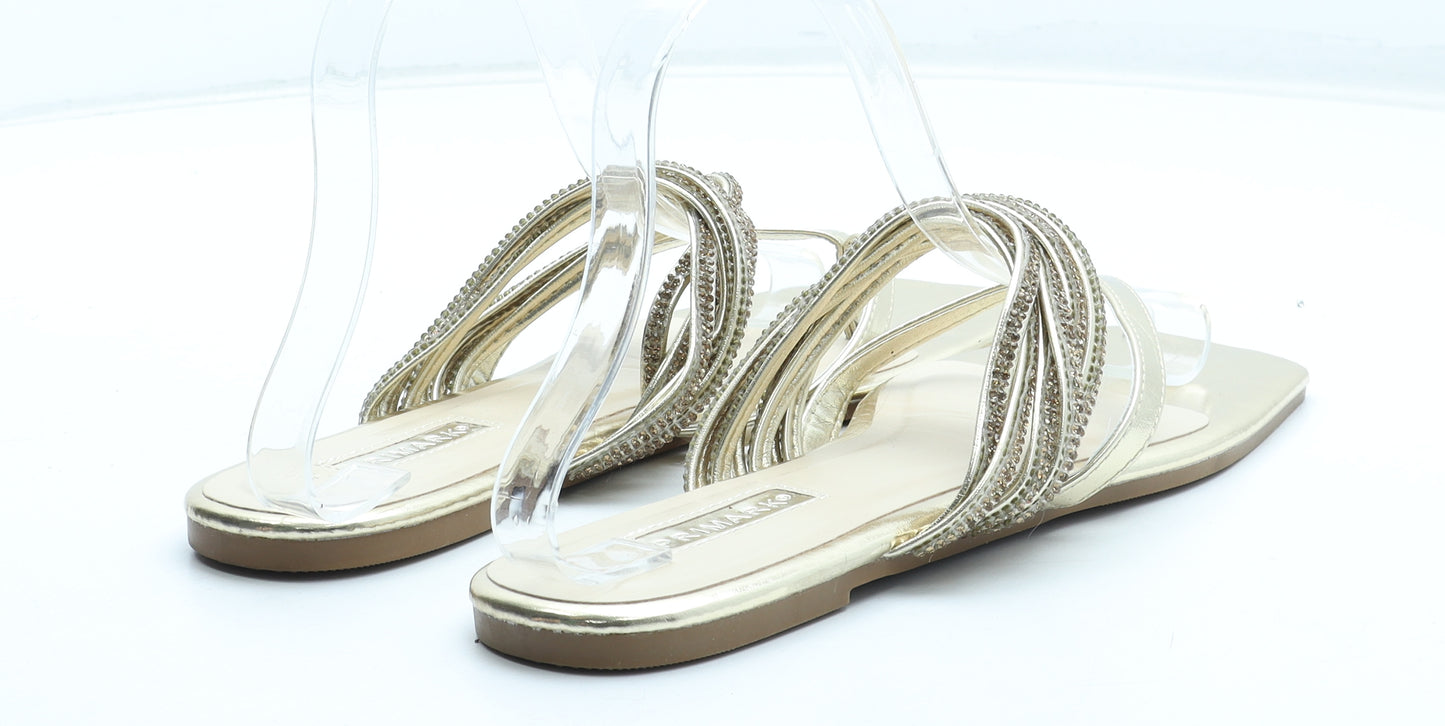 Primark Womens Gold Polyurethane Thong Sandal UK