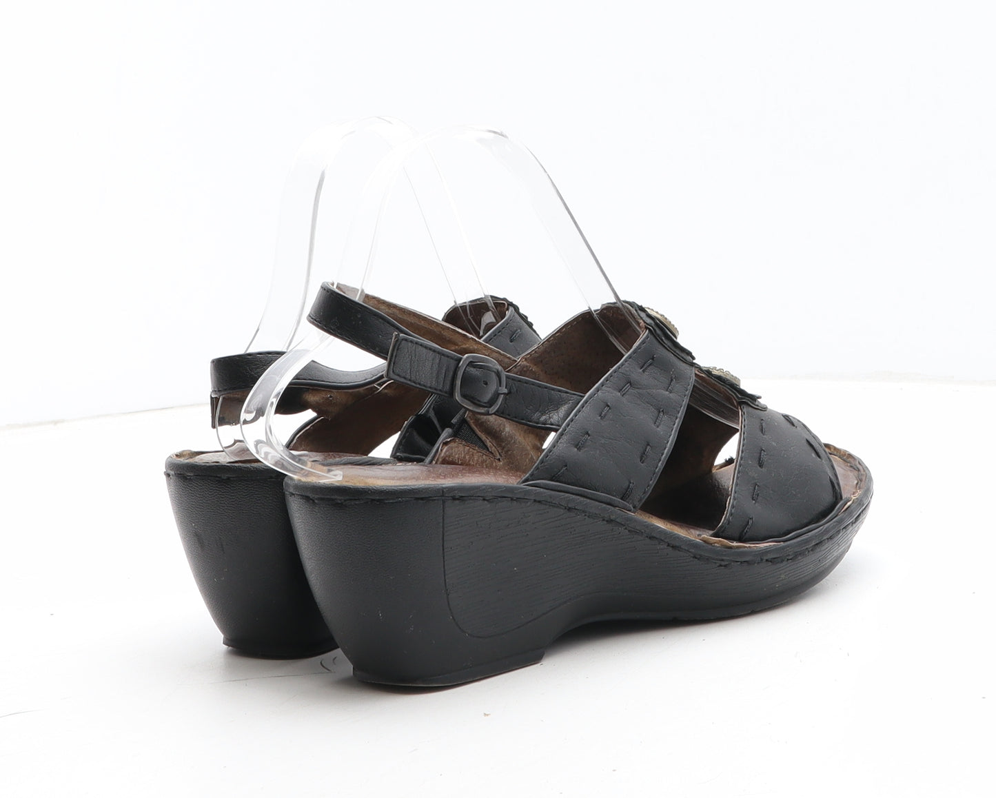 Heavenly Feet Womens Black Synthetic Strappy Heel UK