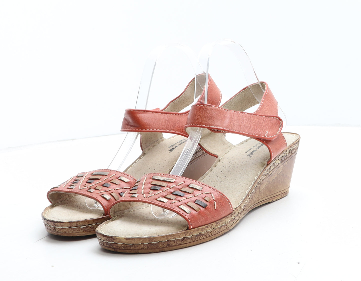 Cushion Walk Womens Orange Geometric Synthetic Espadrille Heel UK
