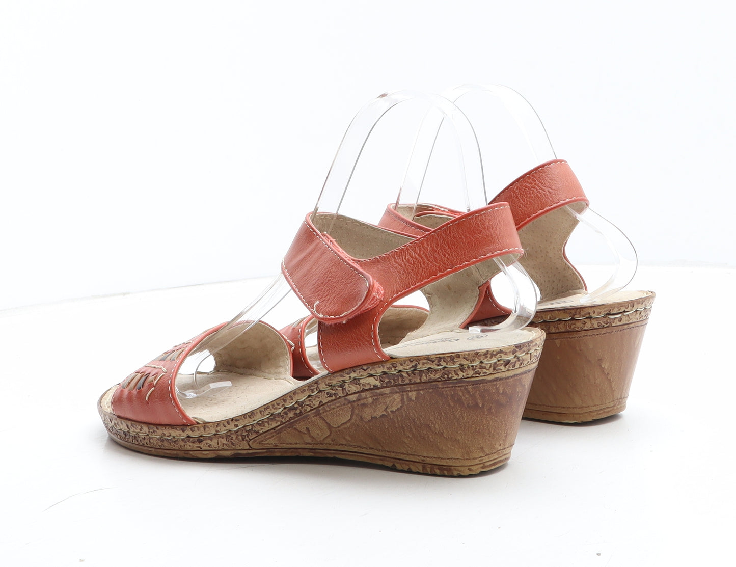 Cushion Walk Womens Orange Geometric Synthetic Espadrille Heel UK