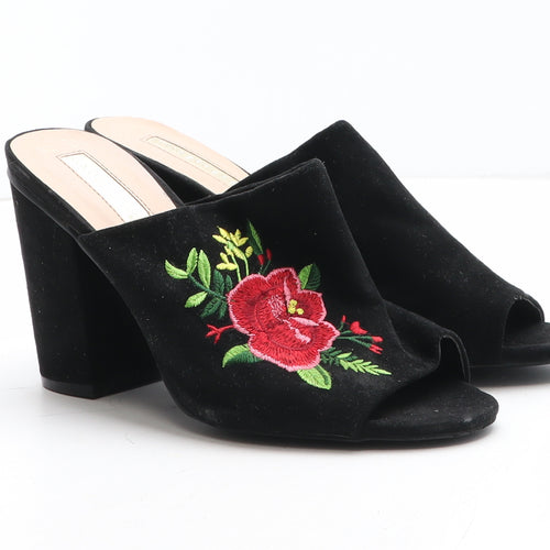 Atmosphere Womens Black Floral Synthetic Mule Heel UK