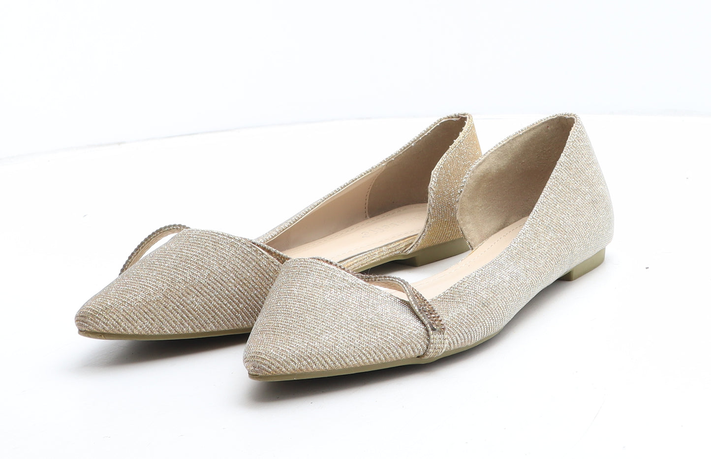 Bestelle Womens Gold Synthetic Slip On Flat UK