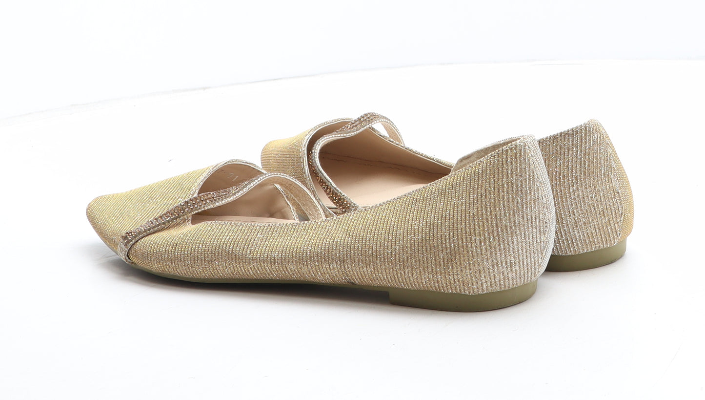 Bestelle Womens Gold Synthetic Slip On Flat UK