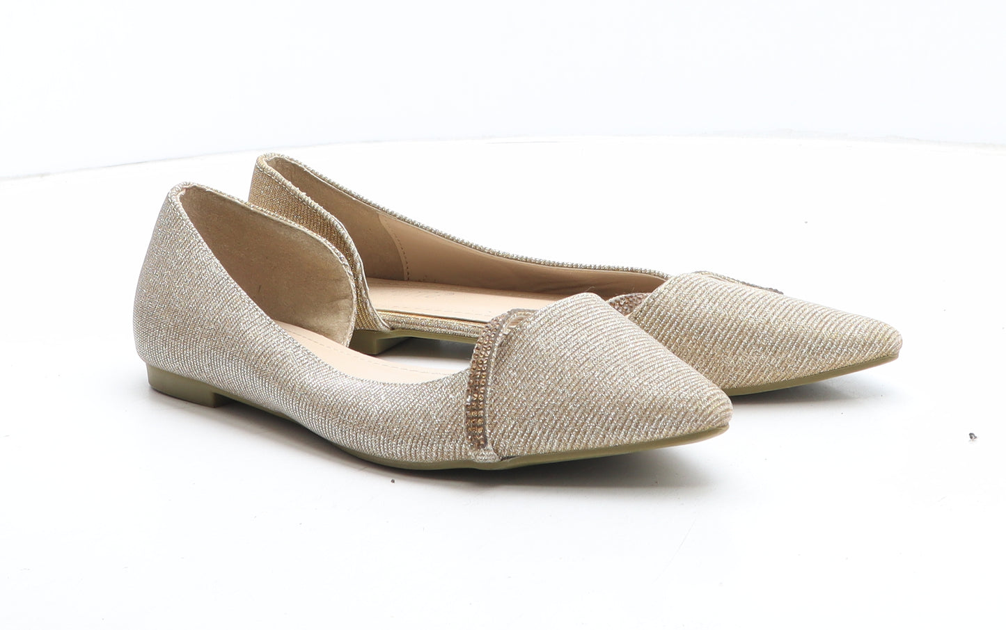 Bestelle Womens Gold Synthetic Slip On Flat UK
