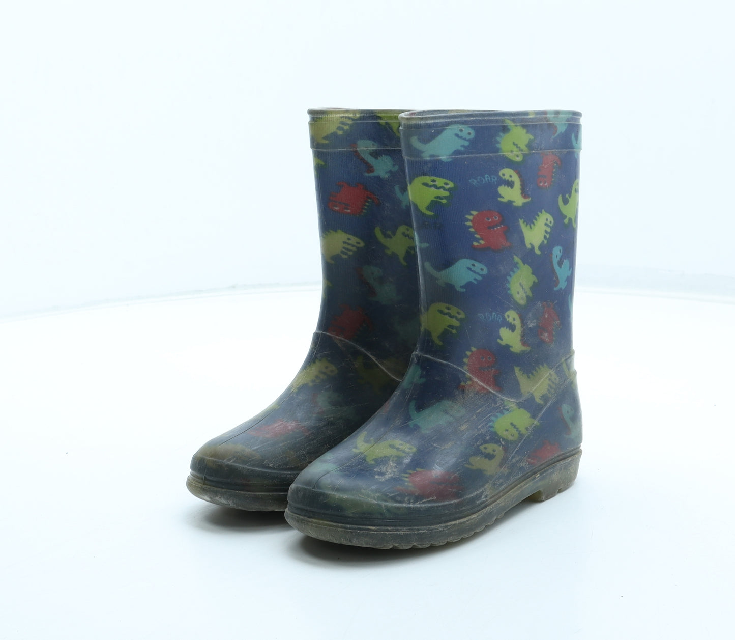 Preworn Boys Multicoloured Geometric Rubber Wellies Boot UK 8 25 - Dinosaur Pattern