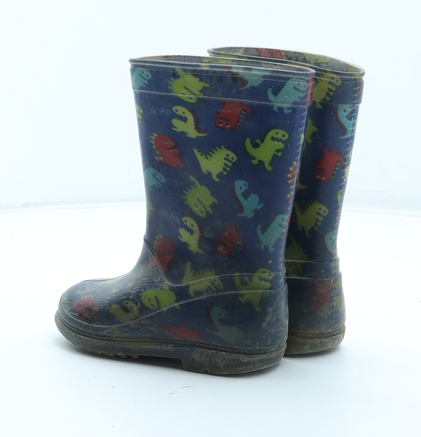 Preworn Boys Multicoloured Geometric Rubber Wellies Boot UK 8 25 - Dinosaur Pattern