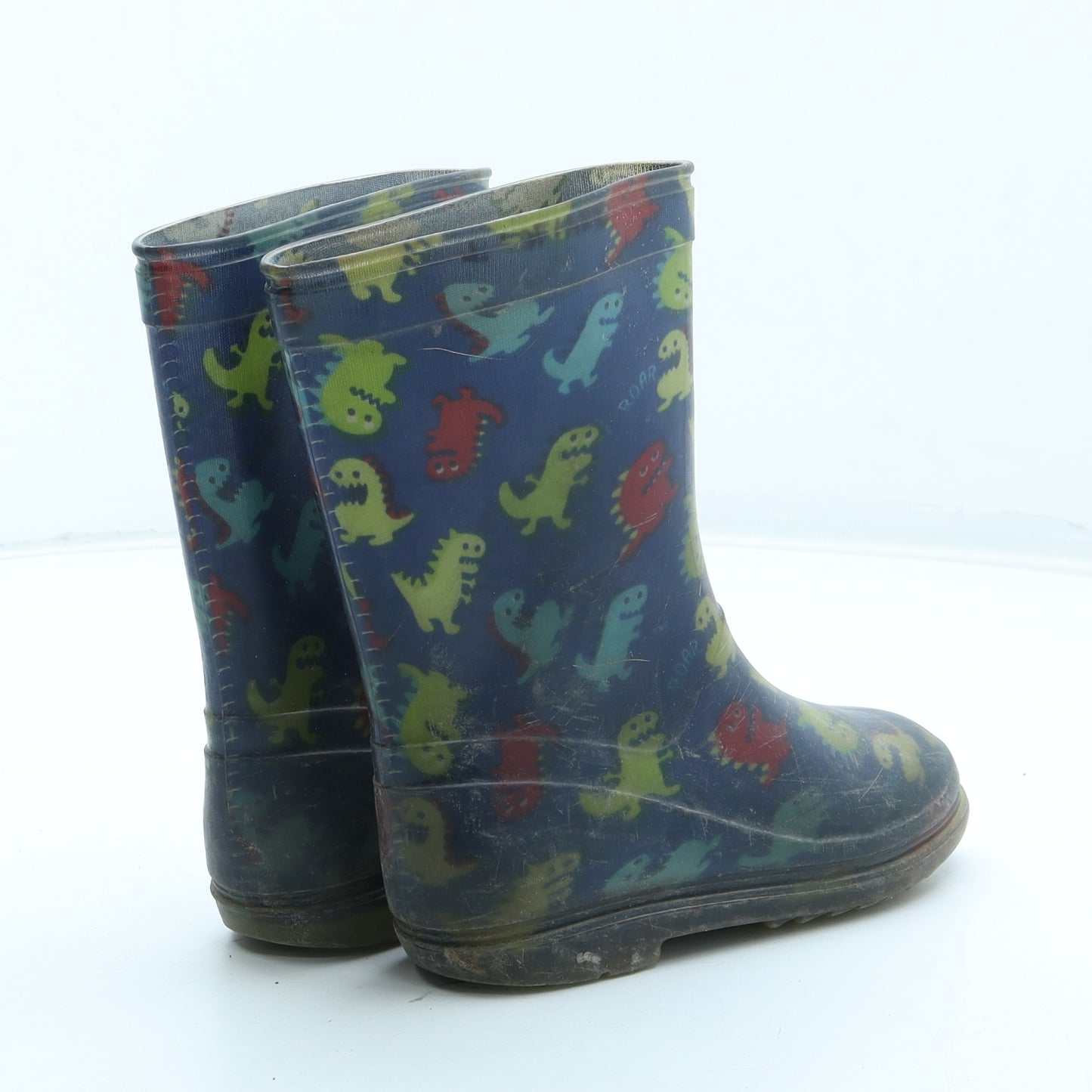 Preworn Boys Multicoloured Geometric Rubber Wellies Boot UK 8 25 - Dinosaur Pattern