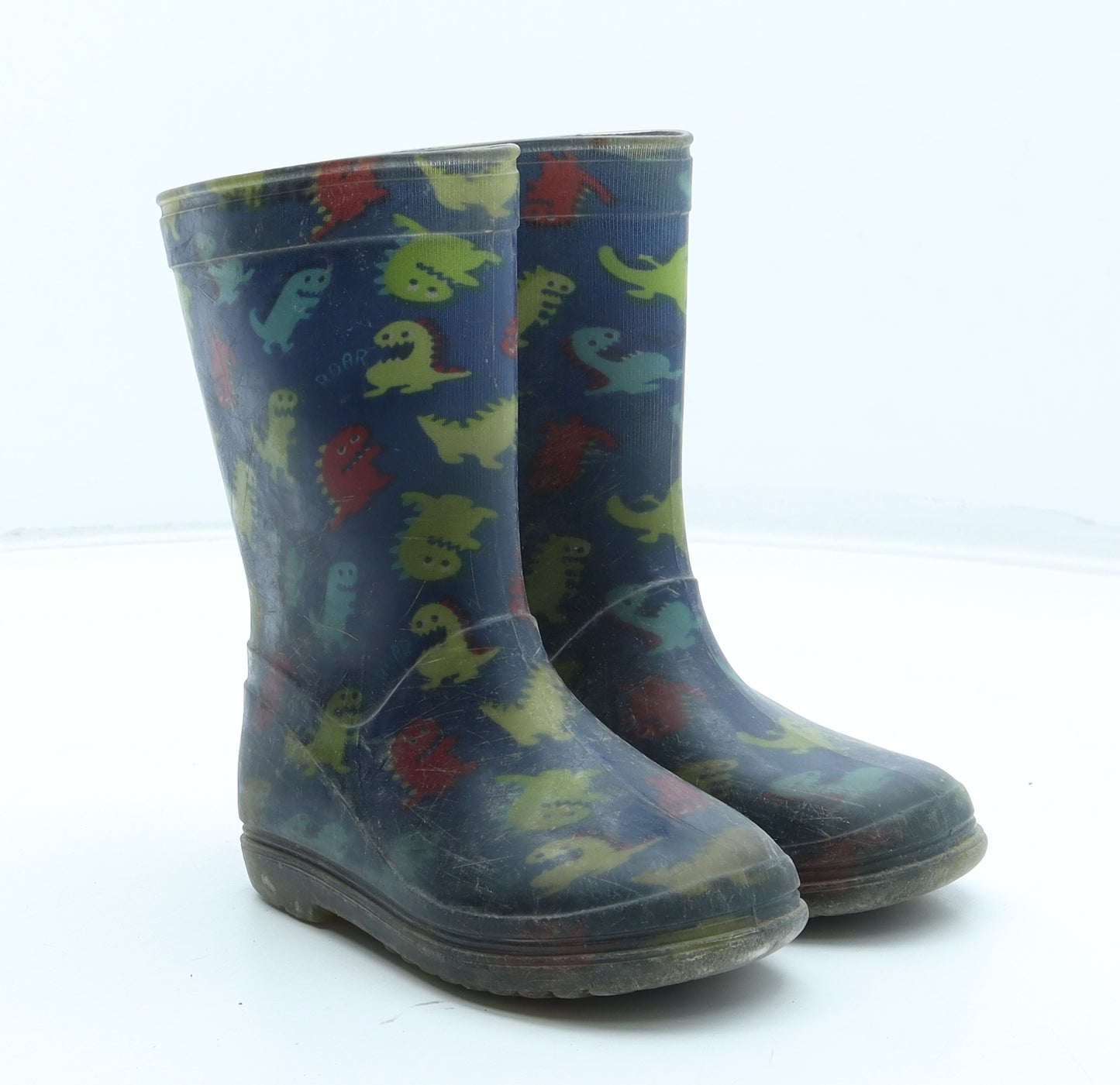 Preworn Boys Multicoloured Geometric Rubber Wellies Boot UK 8 25 - Dinosaur Pattern