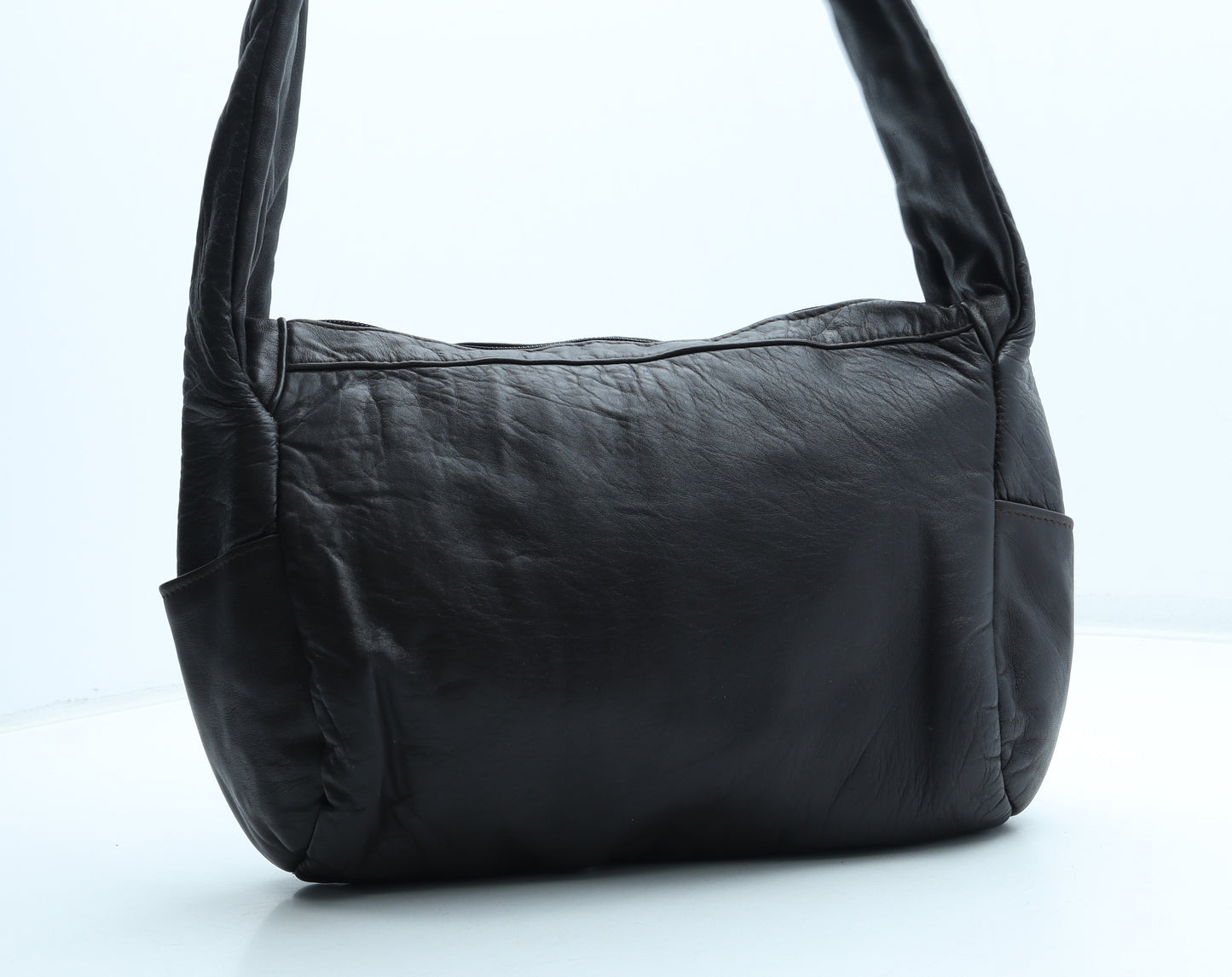 Preworn Womens Black Polyurethane Shoulder Bag Size Medium