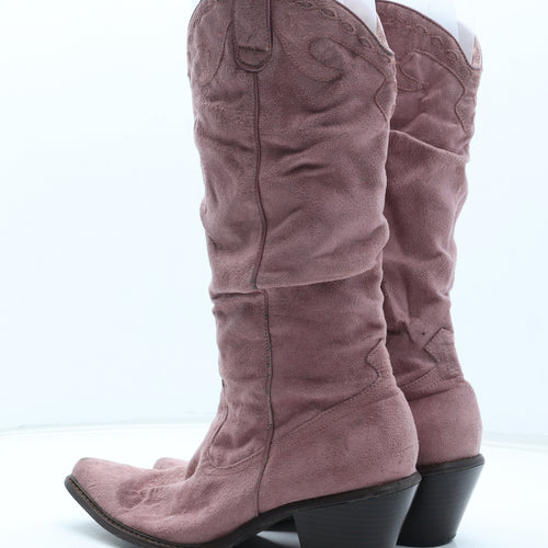 Preworn Womens Pink Leather Cowboy Boot UK