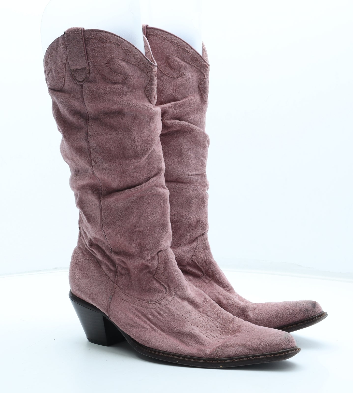 Preworn Womens Pink Leather Cowboy Boot UK