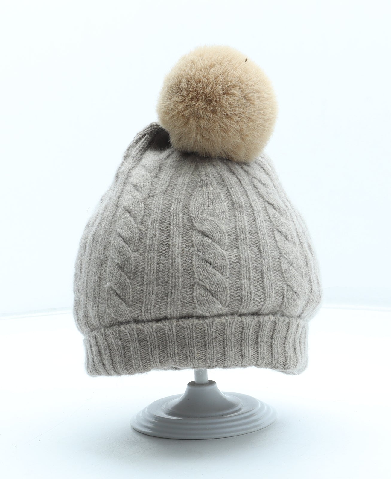 Laycuna Womens Beige Acrylic Bobble Hat One Size