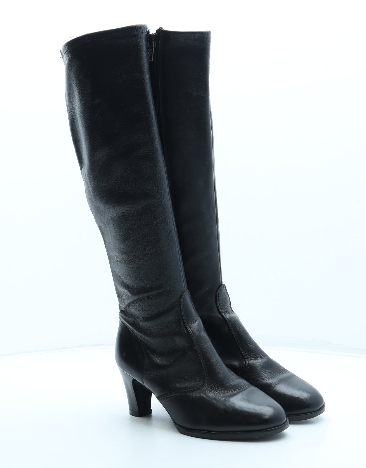 Preworn Womens Black Leather Bootie Boot UK - Estimated UK Size 4