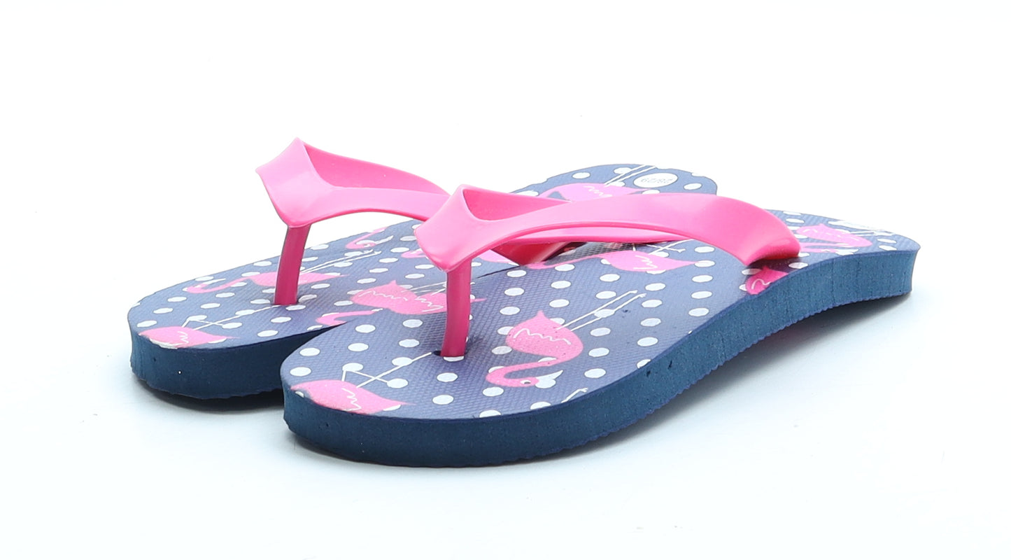 Preworn Girls Blue Rubber Thong Sandal UK 10 28 - Flamingo Pattern Size UK 10-11