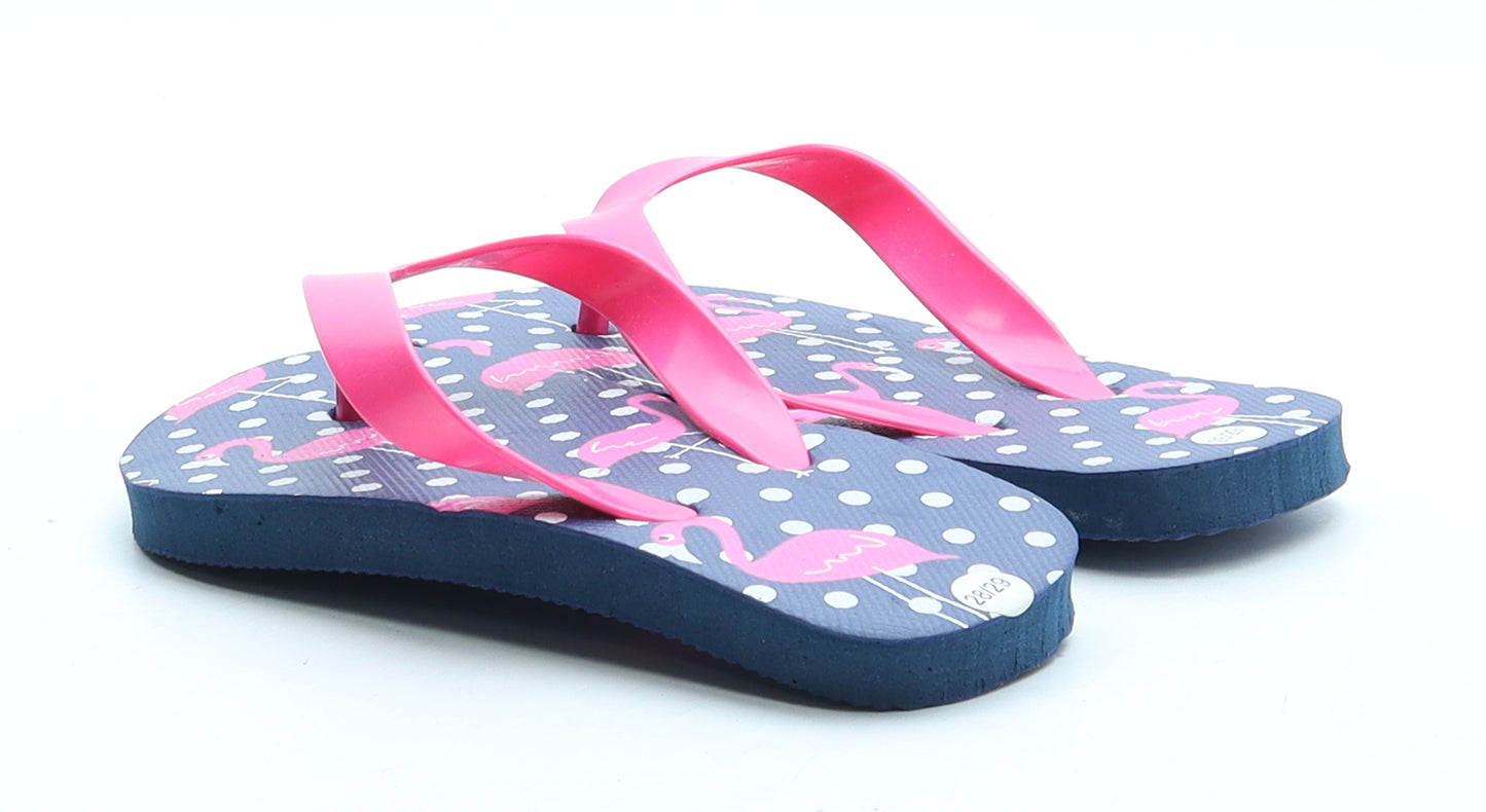 Preworn Girls Blue Rubber Thong Sandal UK 10 28 - Flamingo Pattern Size UK 10-11