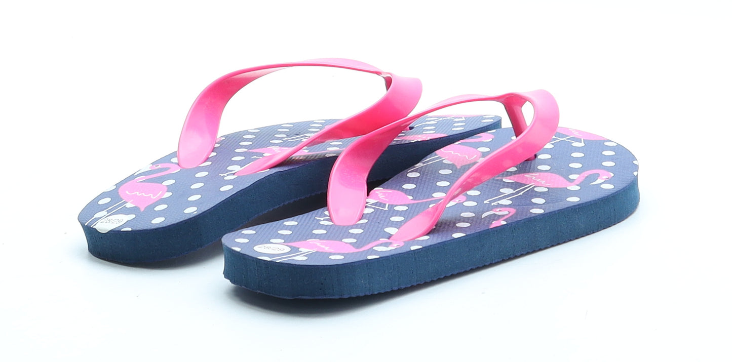 Preworn Girls Blue Rubber Thong Sandal UK 10 28 - Flamingo Pattern Size UK 10-11