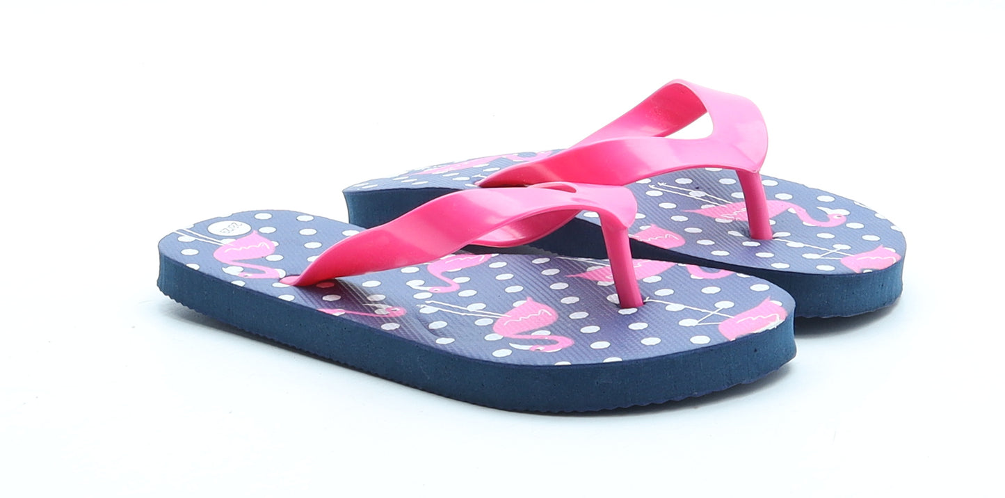 Preworn Girls Blue Rubber Thong Sandal UK 10 28 - Flamingo Pattern Size UK 10-11