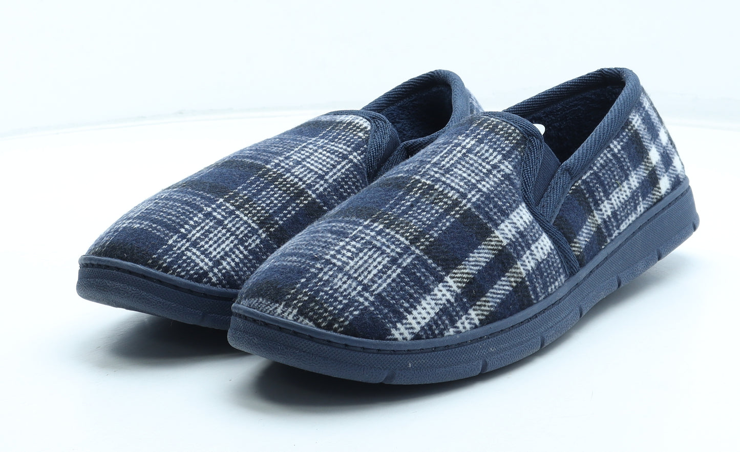 M&Co Mens Blue Plaid Polyester Slip On Slipper UK 9 43