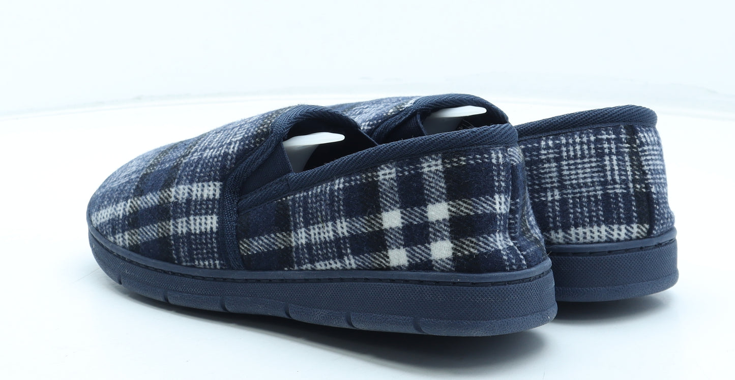 M&Co Mens Blue Plaid Polyester Slip On Slipper UK 9 43