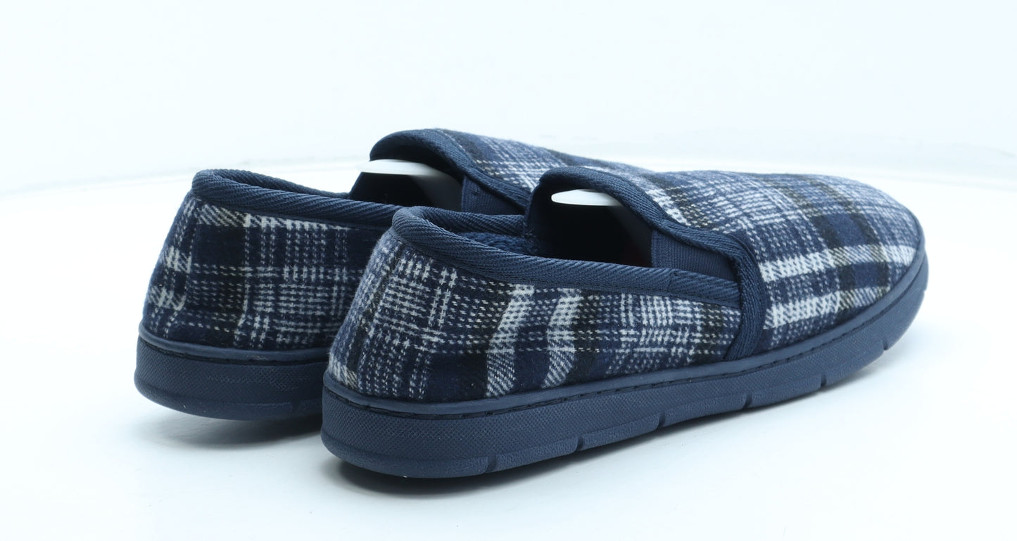 M&Co Mens Blue Plaid Polyester Slip On Slipper UK 9 43