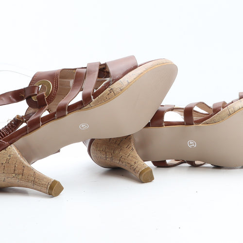 Preworn Womens Brown Synthetic Strappy Heel UK - UK Size Estimated 8