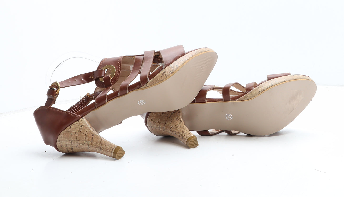 Preworn Womens Brown Synthetic Strappy Heel UK - UK Size Estimated 8