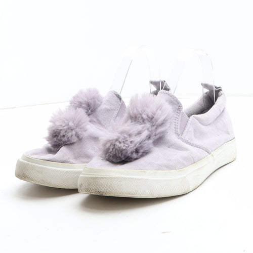 Primark Womens Purple Synthetic Slip On Casual UK - Pom Pom Detail