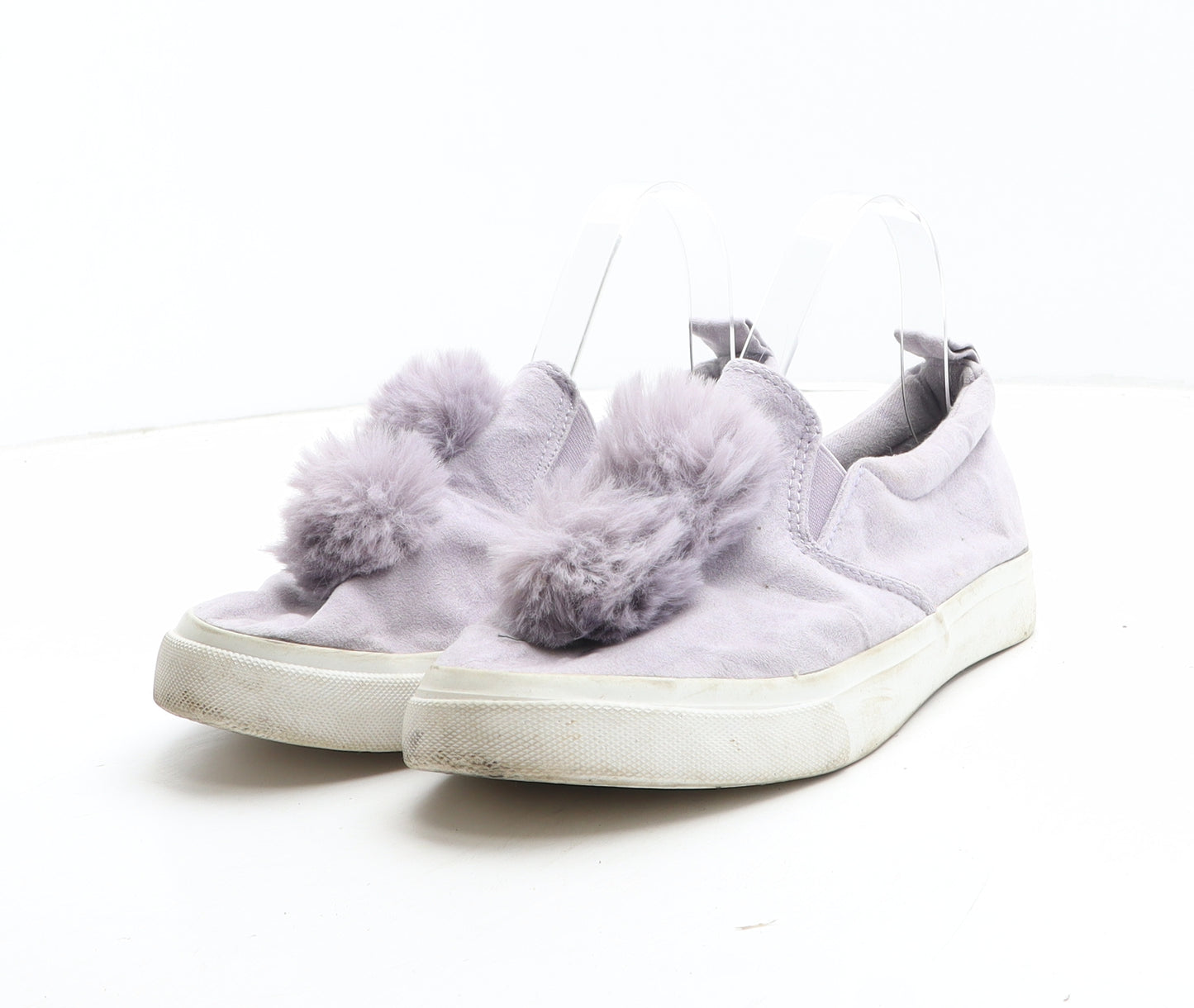 Primark Womens Purple Synthetic Slip On Casual UK - Pom Pom Detail