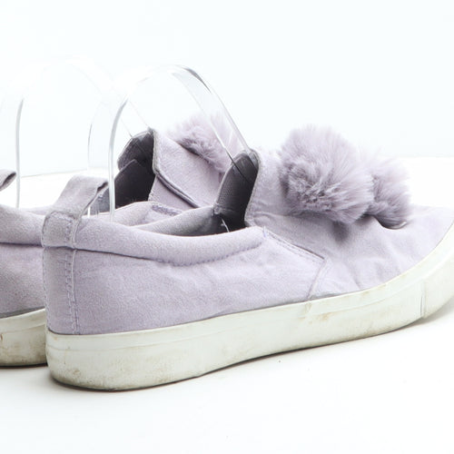 Primark Womens Purple Synthetic Slip On Casual UK - Pom Pom Detail