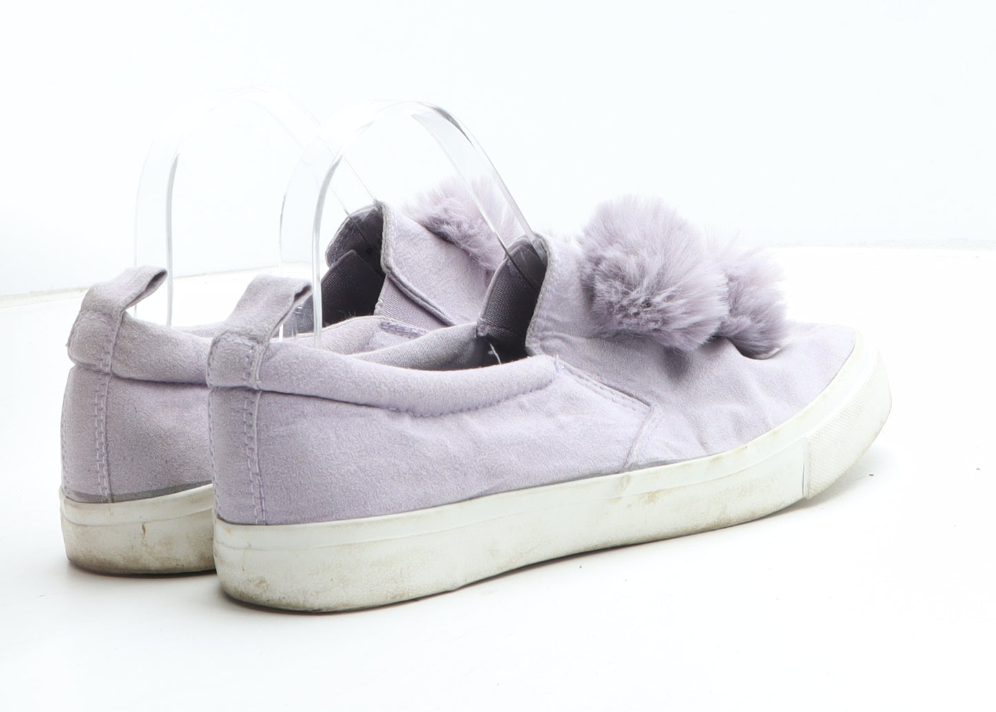 Primark Womens Purple Synthetic Slip On Casual UK - Pom Pom Detail