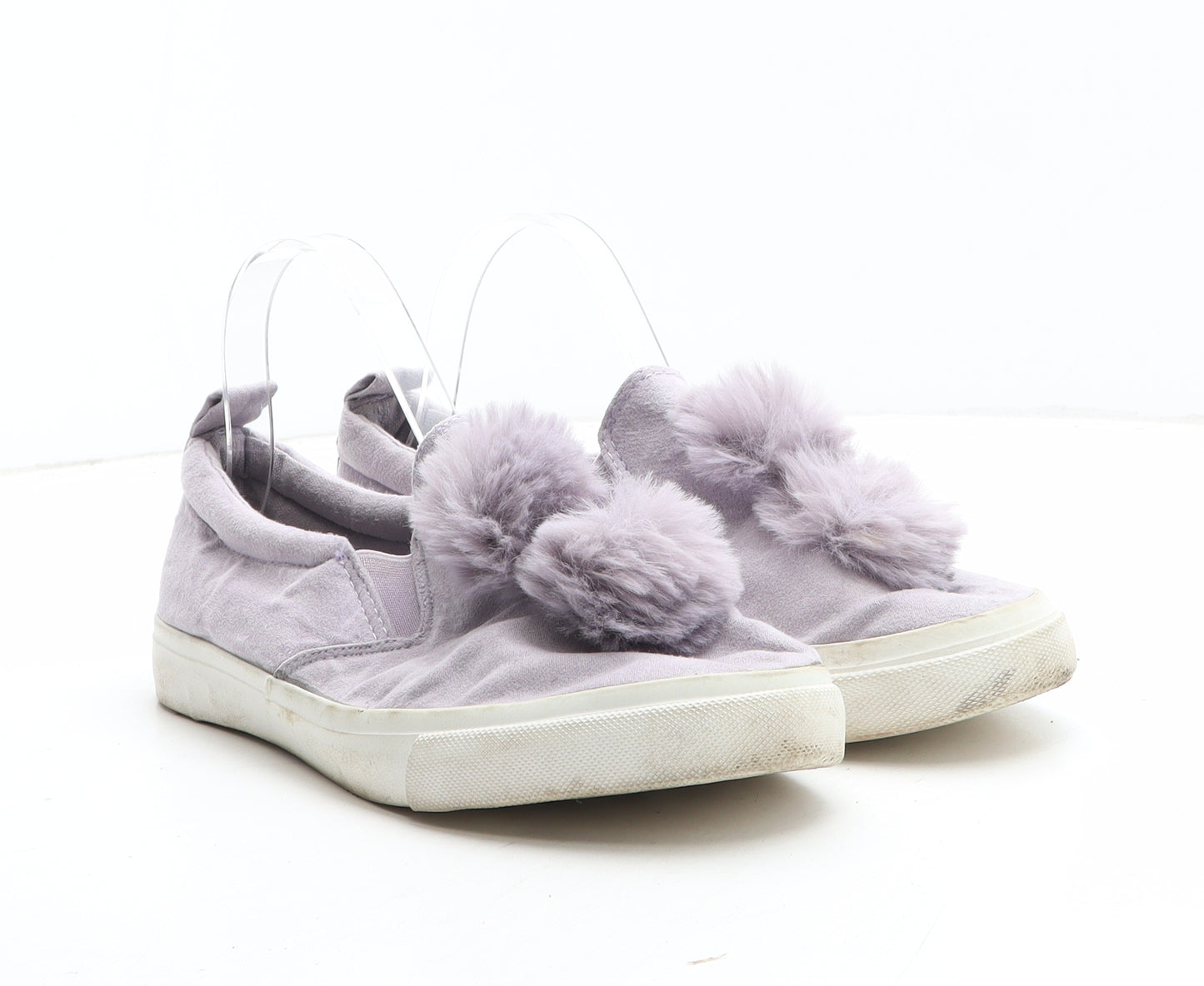 Primark Womens Purple Synthetic Slip On Casual UK - Pom Pom Detail