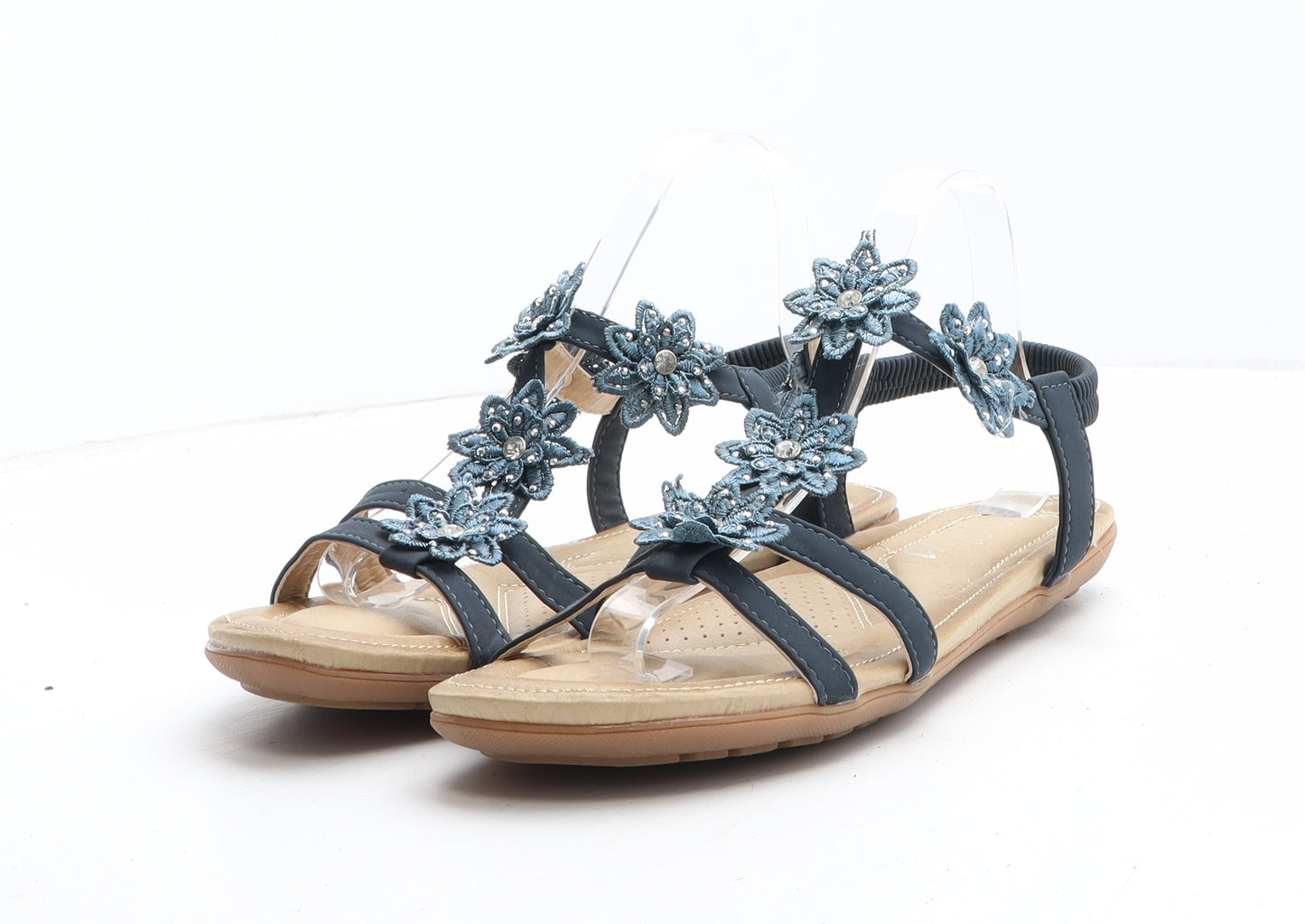 Lilley Womens Blue Floral Polyurethane Strappy Sandal UK