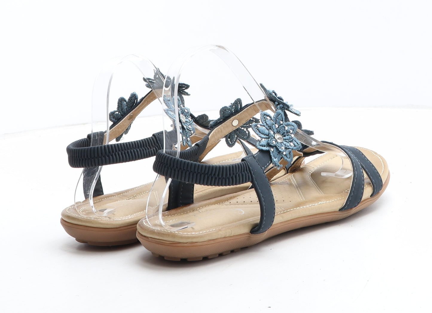 Lilley Womens Blue Floral Polyurethane Strappy Sandal UK