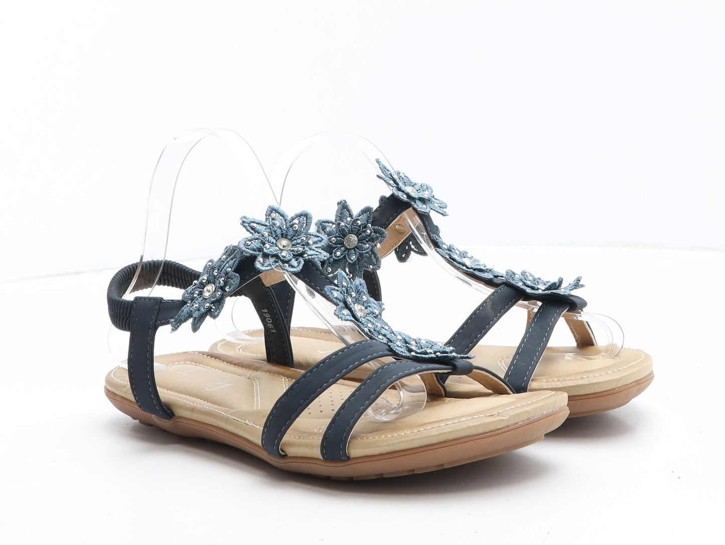 Lilley Womens Blue Floral Polyurethane Strappy Sandal UK