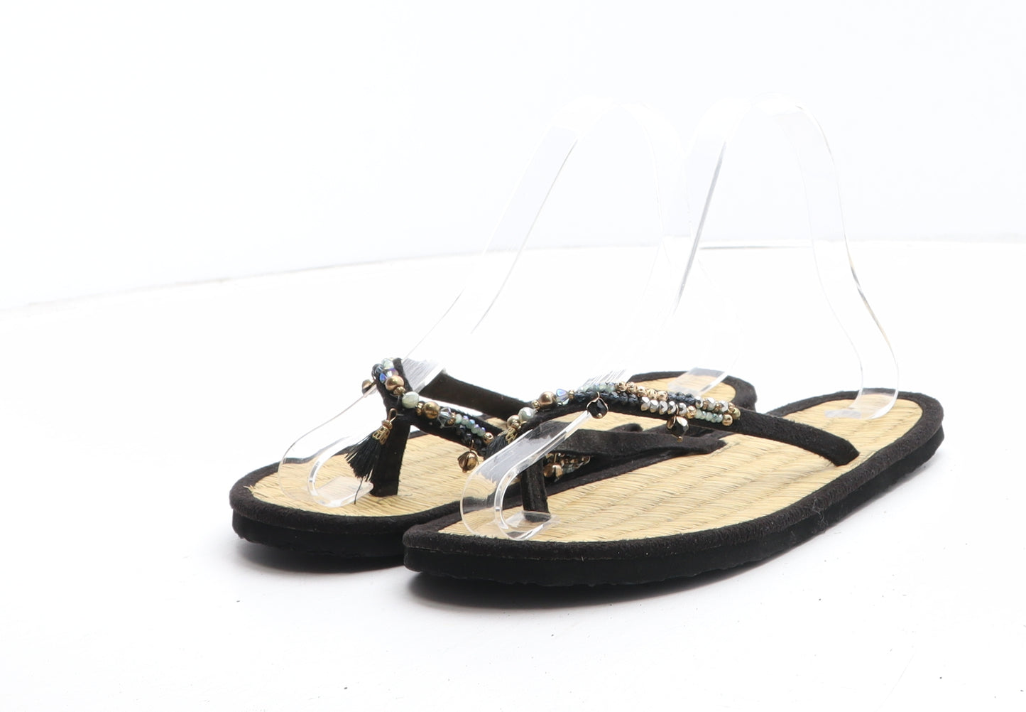 Accessorize Womens Black Synthetic Thong Sandal UK - UK Size Estimated 3