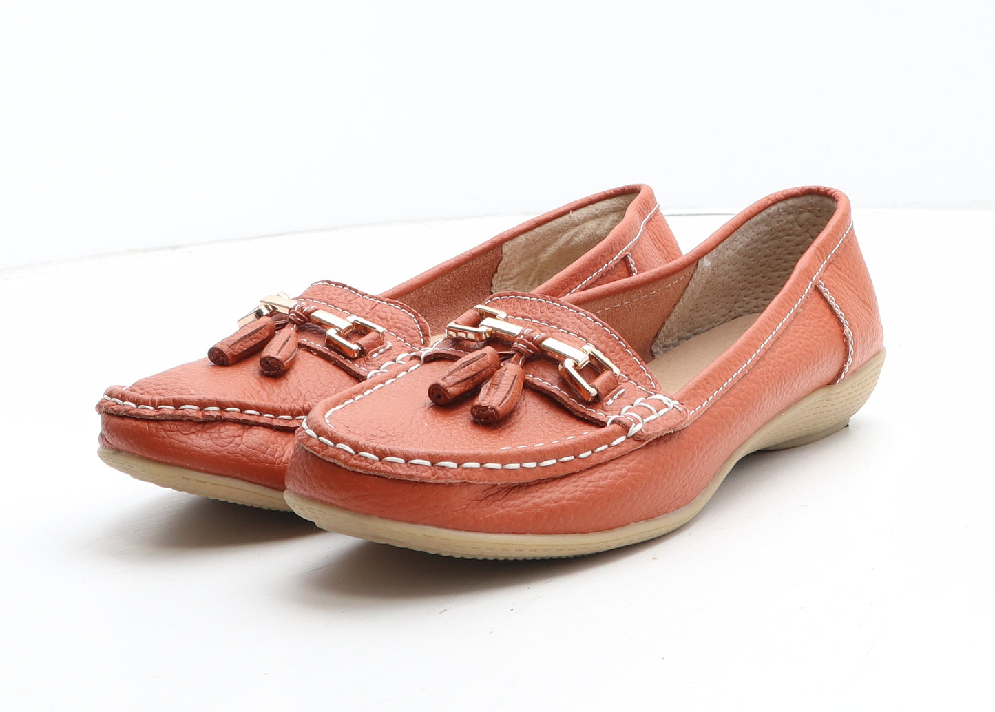 Jo & Joe Womens Orange Leather Slip On Casual UK