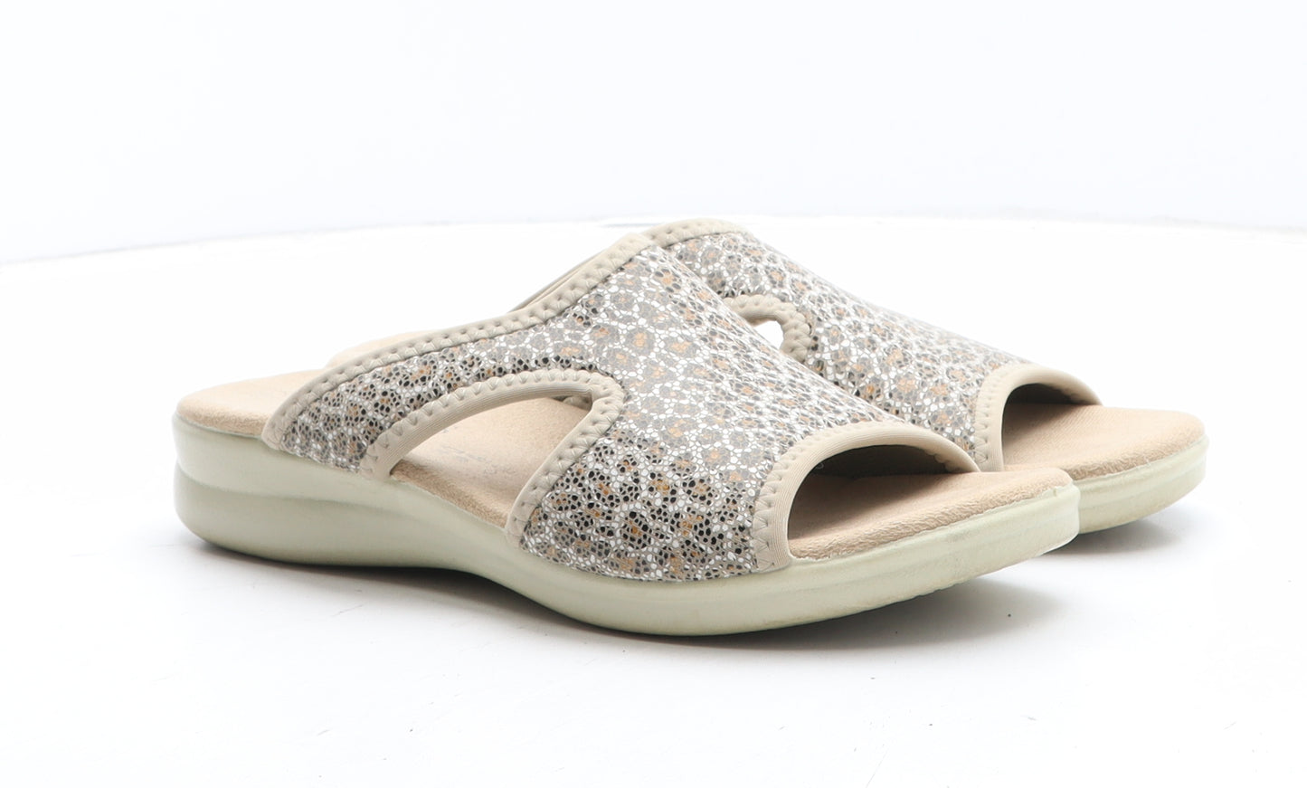 Pavers Womens Beige Animal Print Synthetic Slip On Sandal UK - Leopard Pattern
