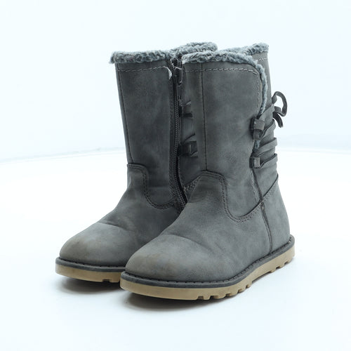 Primark Girls Grey Polyurethane Shearling Style Boot UK 8 25