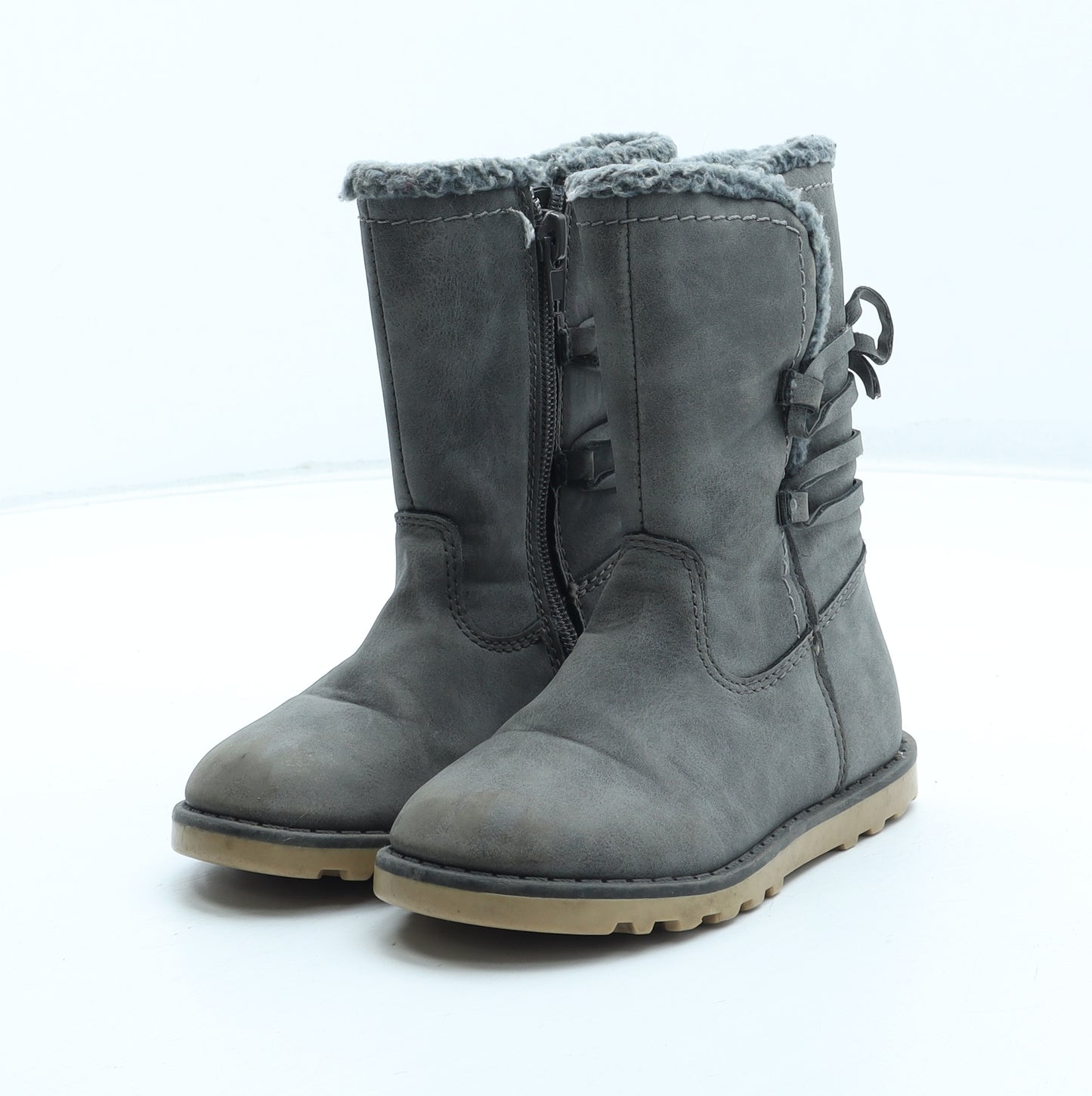 Primark Girls Grey Polyurethane Shearling Style Boot UK 8 25