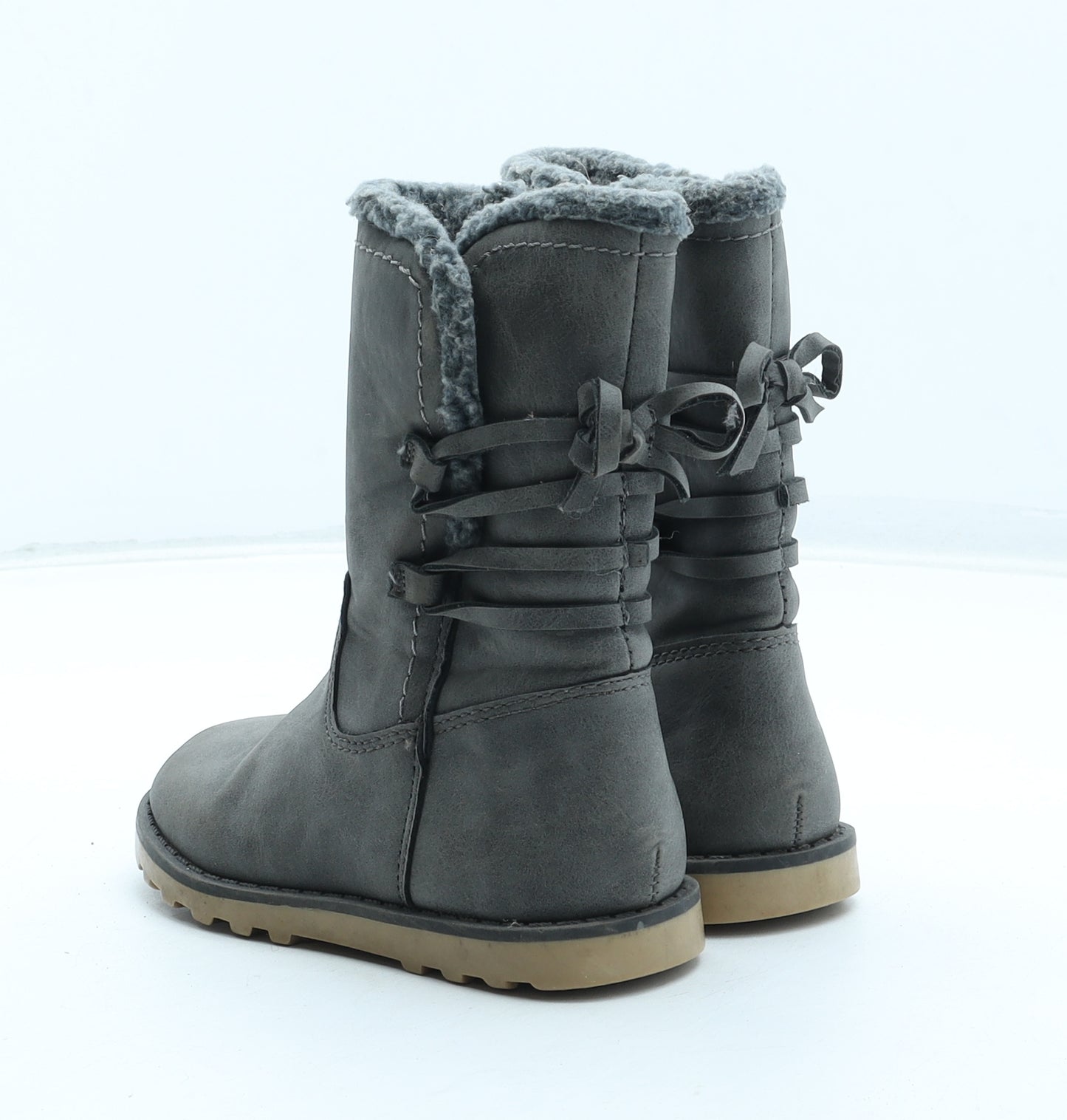 Primark Girls Grey Polyurethane Shearling Style Boot UK 8 25
