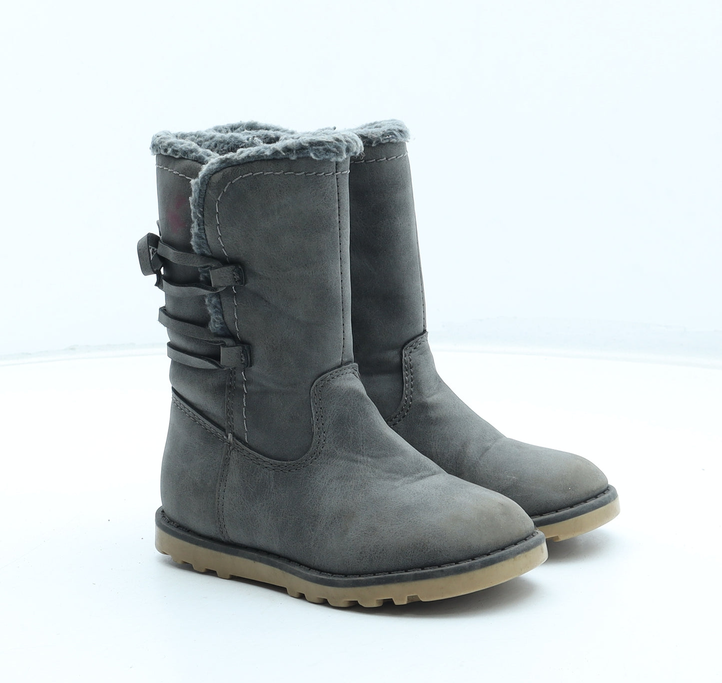 Primark Girls Grey Polyurethane Shearling Style Boot UK 8 25