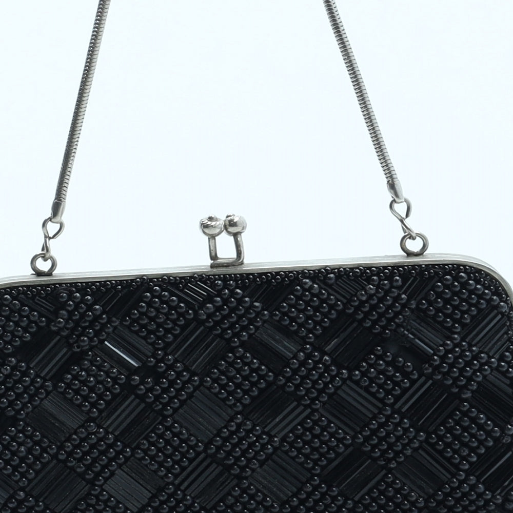 Le Soir Womens Black Polyester Clutch Size Small