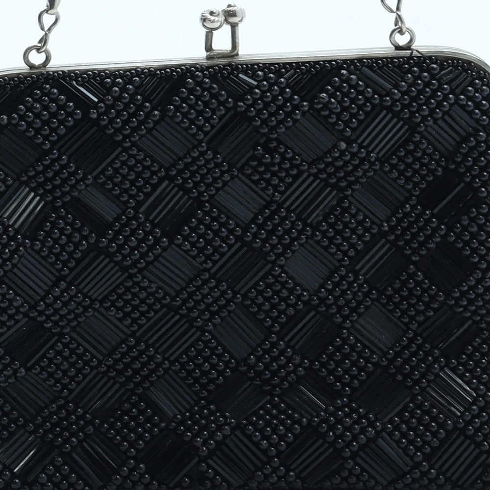 Le Soir Womens Black Polyester Clutch Size Small