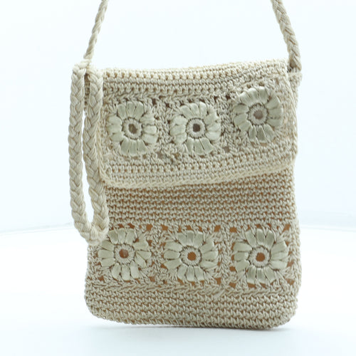 Preworn Womens Beige Floral Nylon Shoulder Bag Size Small