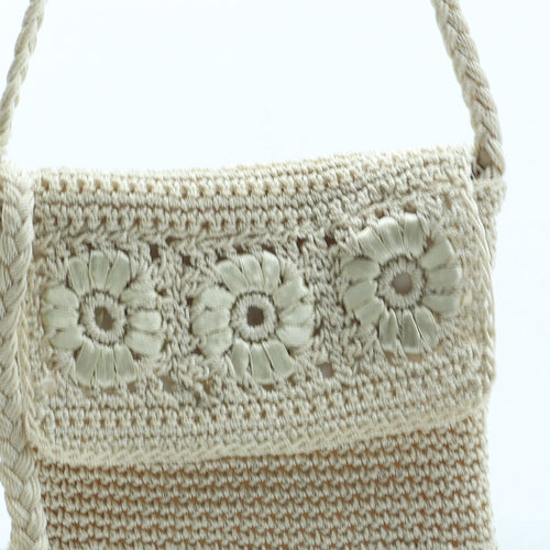 Preworn Womens Beige Floral Nylon Shoulder Bag Size Small