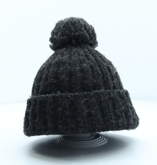 Made in Nepal Mens Grey Wool Beanie Size XL - Pom Pom Detail