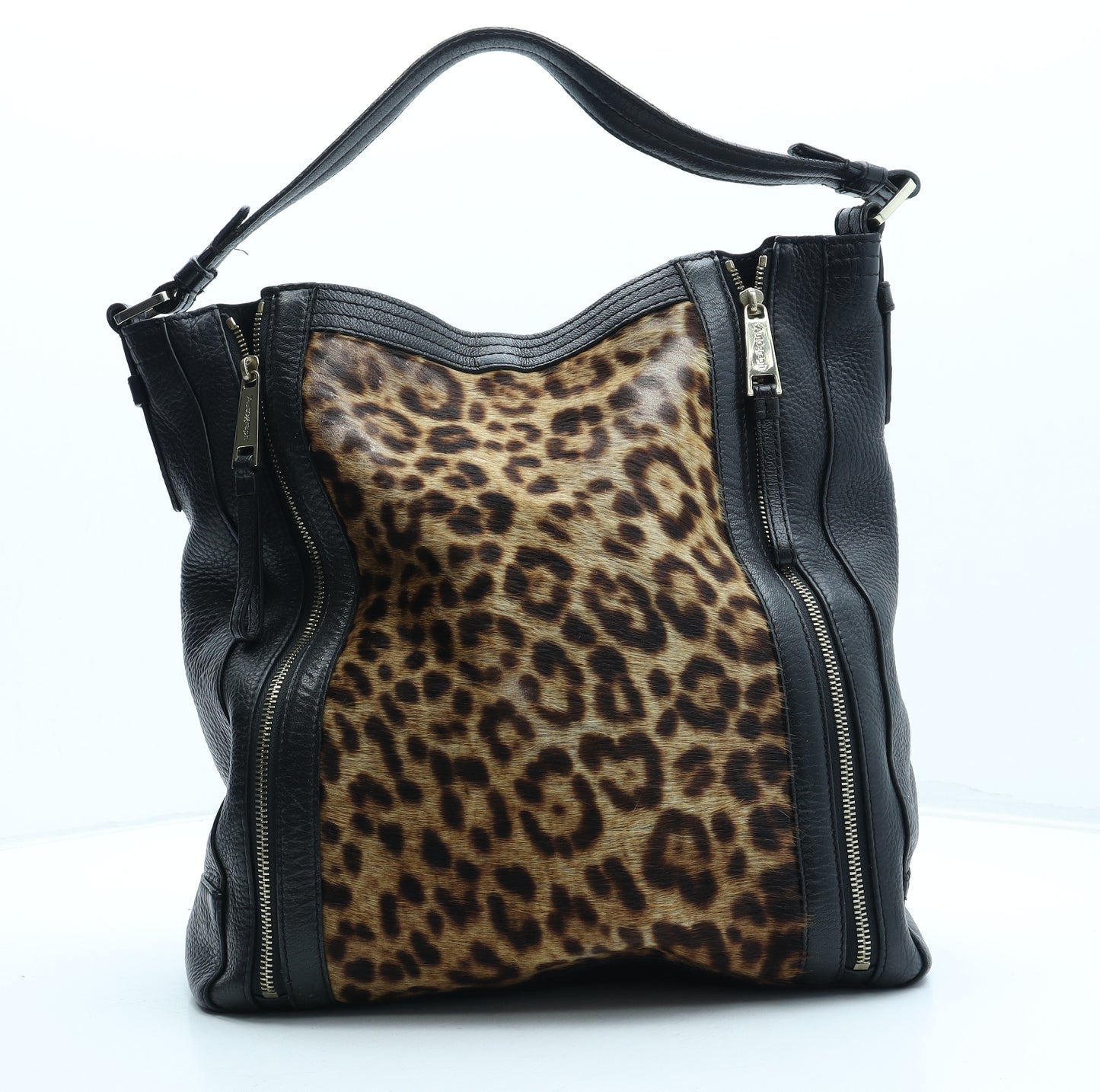 Autograph Womens Black Animal Print Leather Top Handle Bag Size Large - Leopard Pattern