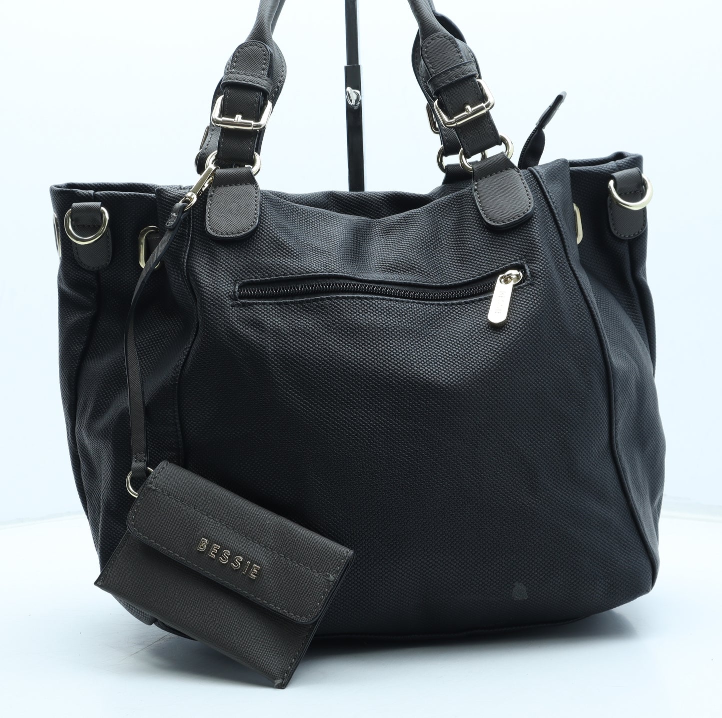 Bessie Womens Black Polyurethane Top Handle Bag Size Medium - Purse Included